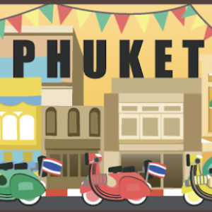 Phuket Zinc Magnet Flat old town with motorcycles