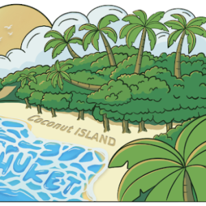 Phuket Wood Magnet Whimsical coconut Island